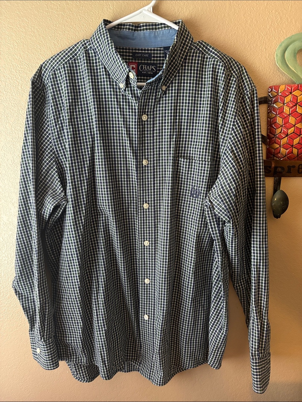 Chaps Men’s Navy and White Checked Button-Down Shirt